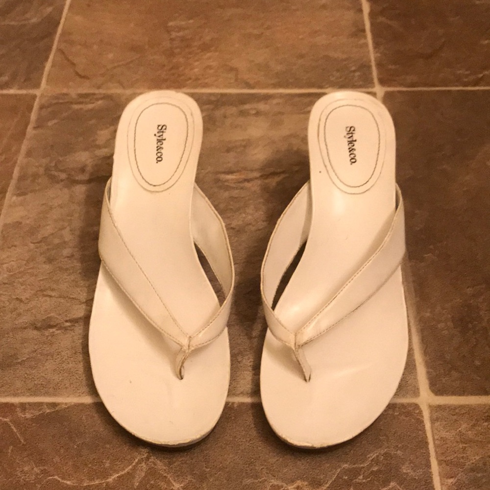 Gently worn white sandal wedges